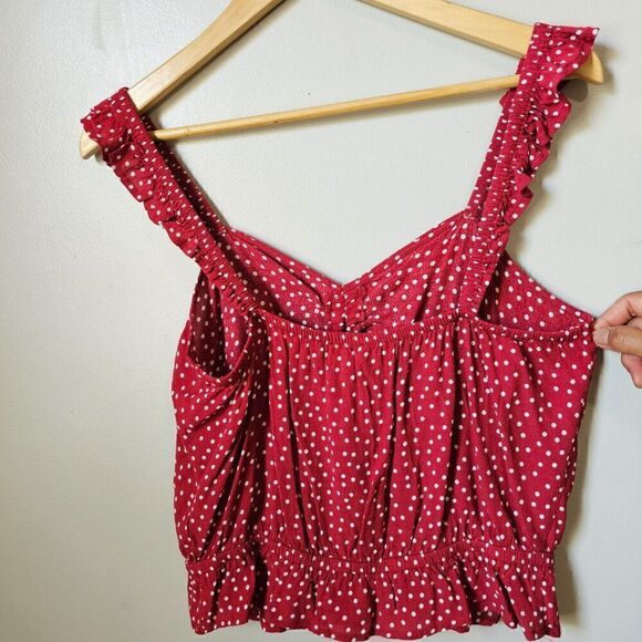 EUC EXPRESS POLKA DOT RED/WHITE FLUTTER STRAPS CINCHED SWEETHEART NECK TANK M - Picture 2 of 13